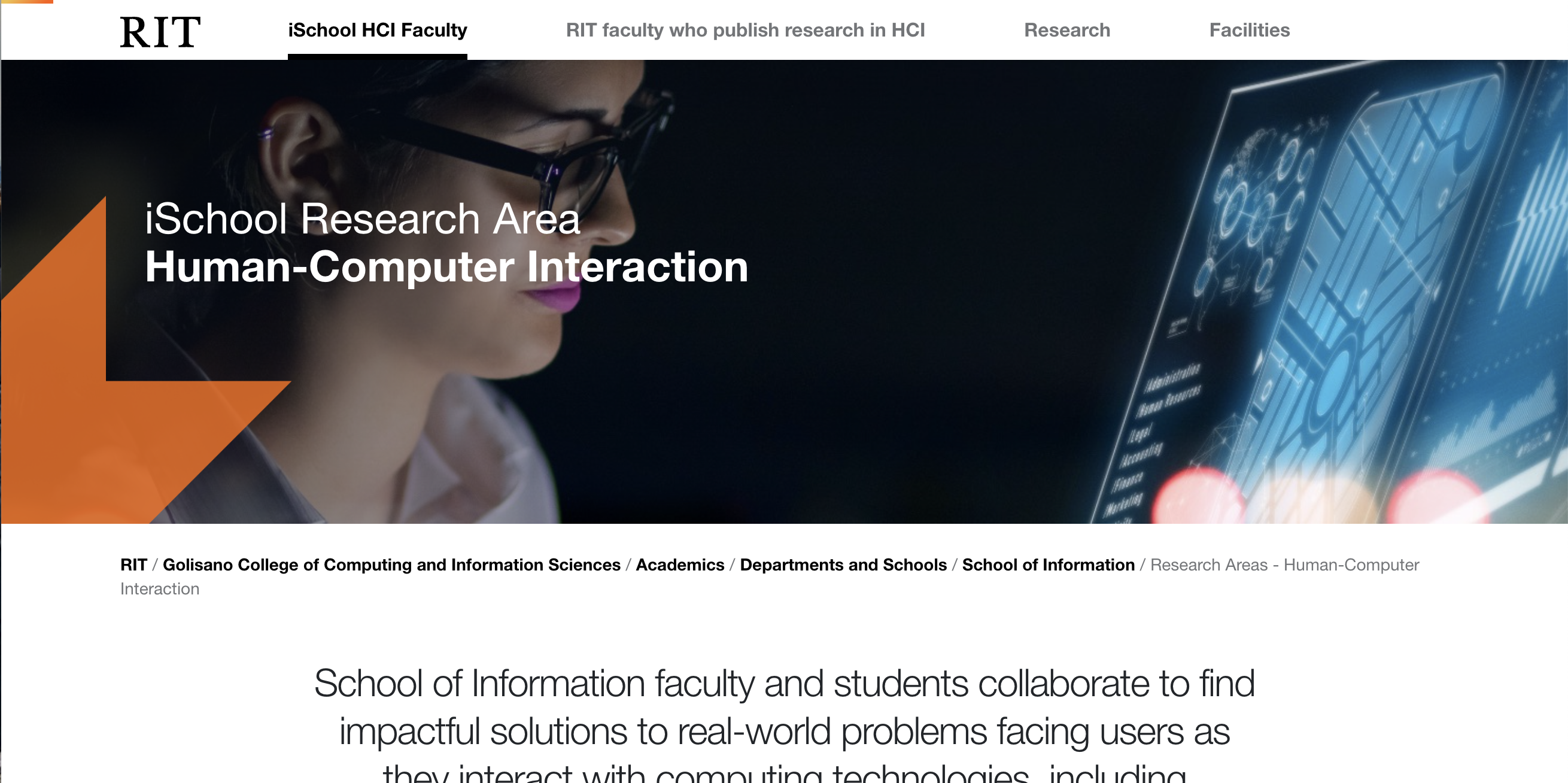 screenshot of RIT HCI research page